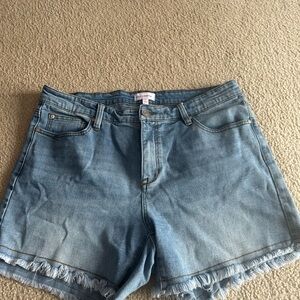 Casual Blue Frayed Hem Jean Shorts